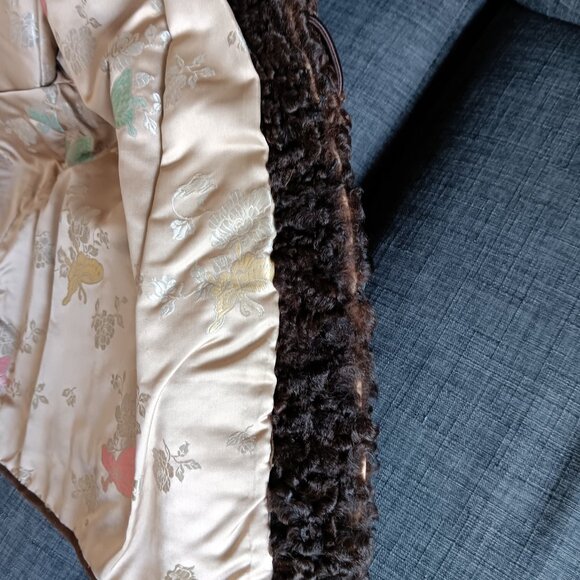 Vintage Dark Brown Persian Lamb Stroller Coat Jacket Fur Collar Faux Pockets 60s - Picture 6 of 16